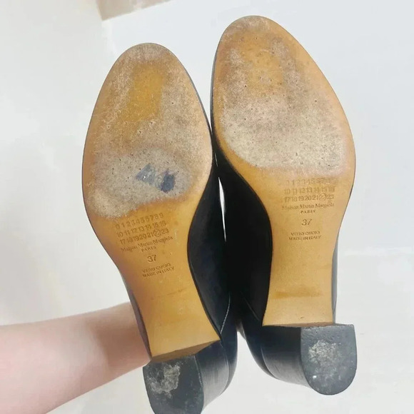 Maison Martin Margiela Paris Black Leather Heeled Booties Size 37 38WU0239 - Picture 8 of 13